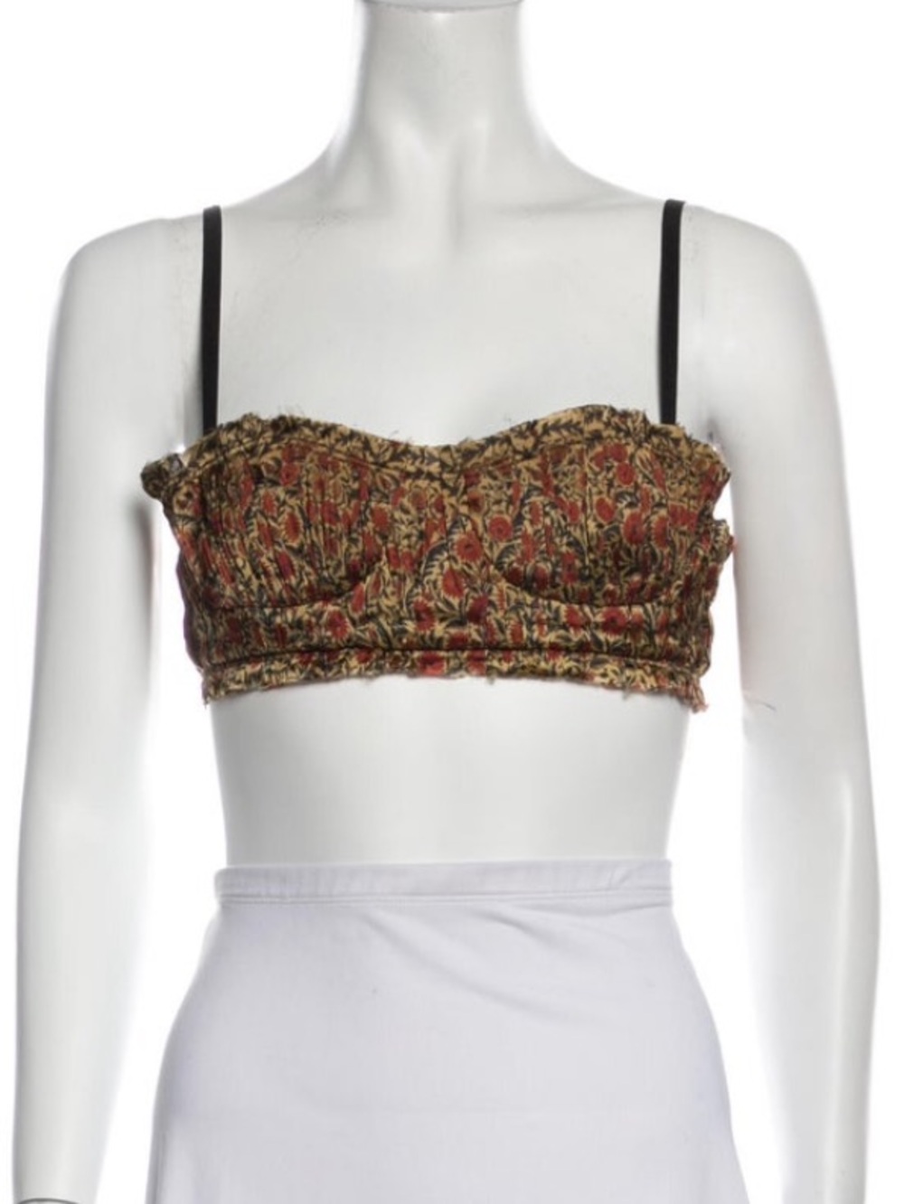 Khaite Rust and Black Floral Square-Neck Crop Top